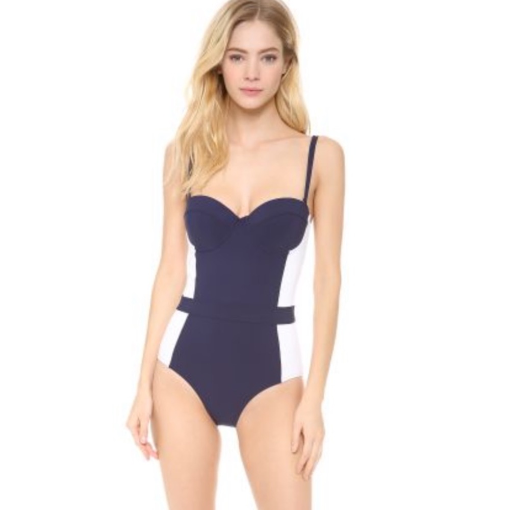 NWT! Tory Burch White/Navy Colorblock Onepiece Swimsuit Size M